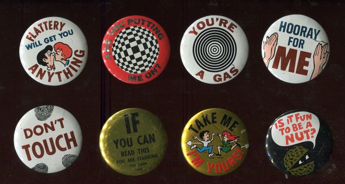 1965 Topps Wise Guy Buttons (5 different) and 1969 Topps Test Smarty Buttons (8 different)