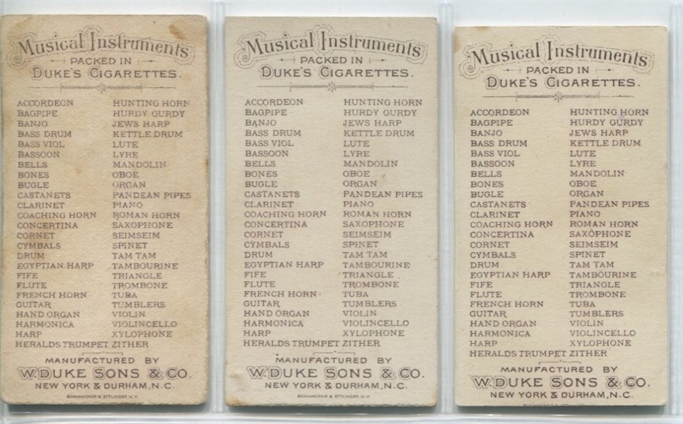 N82 Duke Tobacco Musical Instruments Lot of (3) Cards
