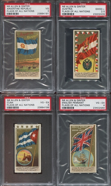N9 Allen & Ginter Flags of Nations First Series Lot of (8) cards PSA-Graded