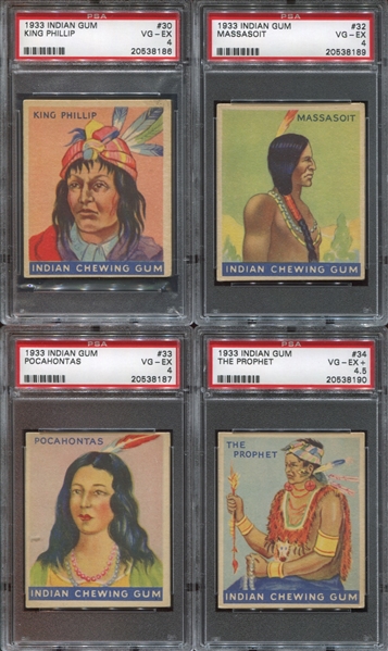 R73 Goudey Indian Gum Lot of (4) PSA-Graded Cards all Series of 48