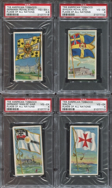 T59 Flags of All Nations lot of (4) PSA-Graded Hustler Tobacco backed cards
