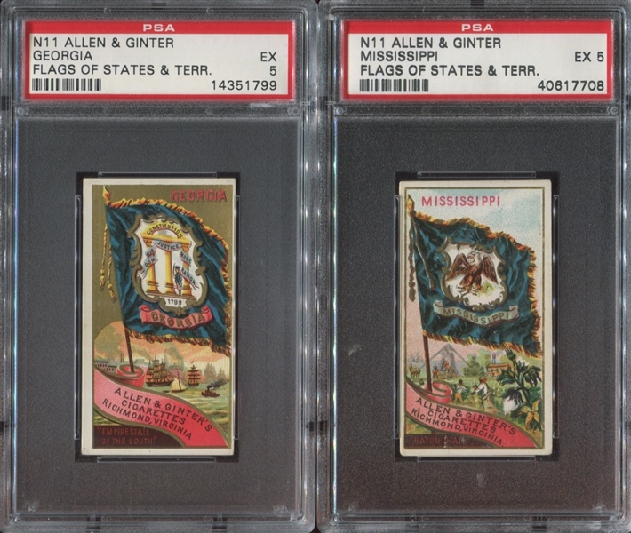 N11 Allen & Ginter Flags of States & Territories Lot of (2) PSA5-Graded Cards