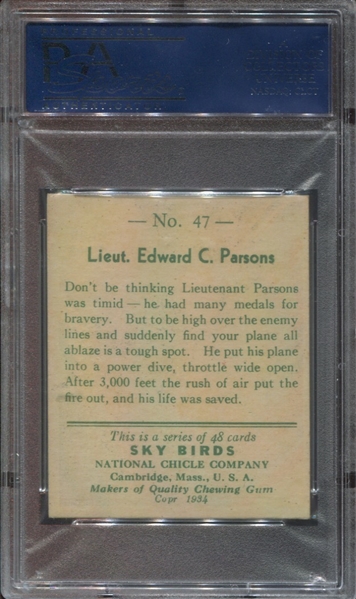 R136 National Chicle Sky Birds #47 Lieutenant Edward C. Parsons PSA7 NM