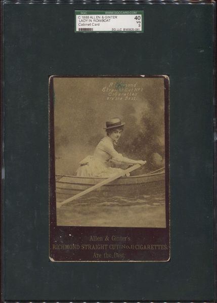 Fantastic 1880's Allen & Ginter Advertising Cabinet Photo - Woman Rowing - SGC-Graded