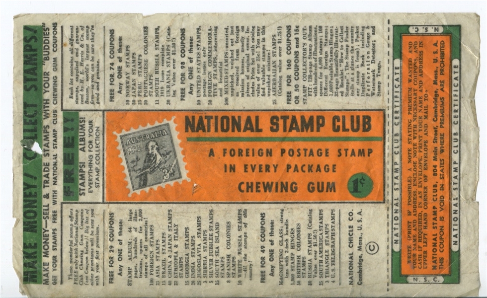 National Stamp Club Wax Pack Wrapper