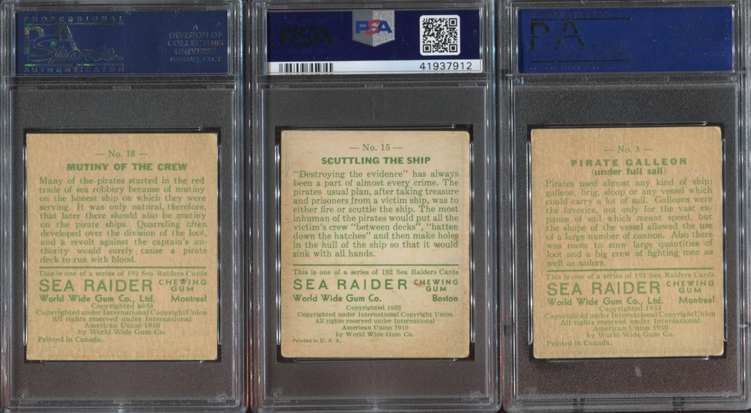 R124 Sea Raiders Lot of (3) PSA-Graded Cards