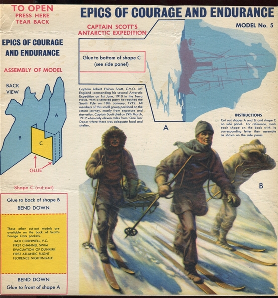 Scott Porage Oats Epics of Courage and Endurance Cereal box Cut-Out lot of (6)