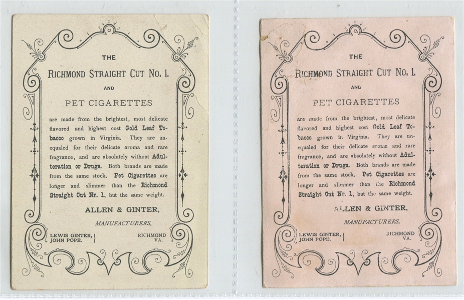 Lot of (6) Allen & Ginter Pet Cigarettes Trade Cards from 2 Sets