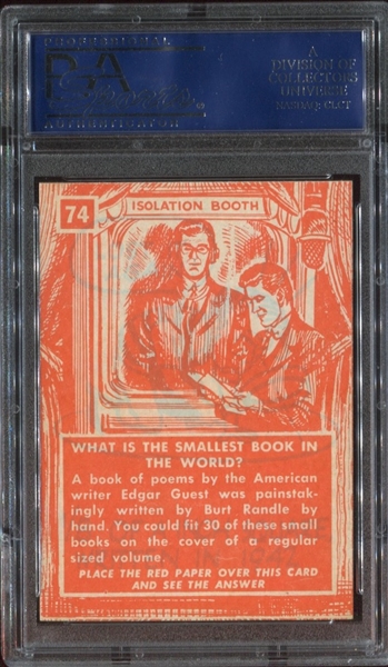 1957 Topps Isolation Booth #74 Smallest Book in the World PSA9 MINT