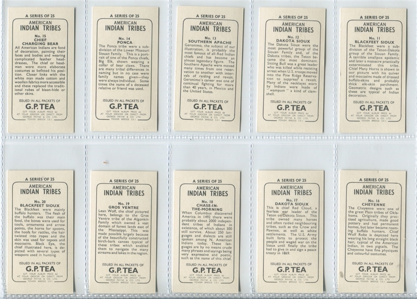 1962 George Payne Tea (UK) American Indian Tribes Complete Set of (25) Cards