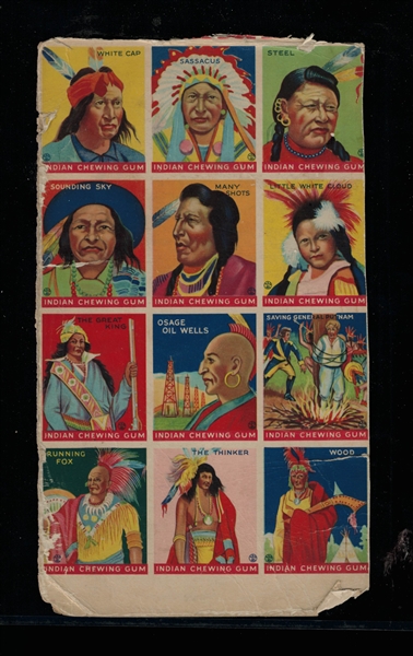 R73 Goudey Indian Gum Partial Uncut Sheet of (12) Cards