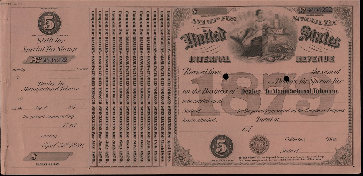 Interesting 1880's IRS Tobacco Tax Multi-Page Booklet