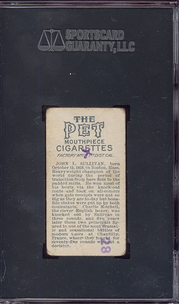 T229 Pet Cigarettes John L Sullivan SGC20 *** Rare Card ***