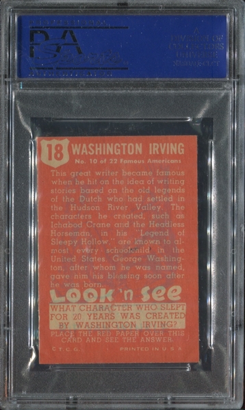 1952 Topps Look 'N See #18 Washington Irving PSA8 NM/MT