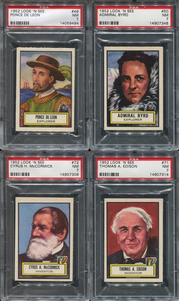 1952 Topps Look 'N See Lot of (4) PSA7 NM Explorers and Inventors