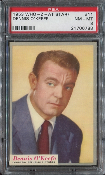 1953 Topps Who-Z-At Star? #11 Dennis O'Keefe PSA8 NMMT
