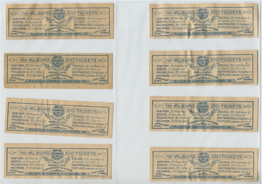 Lot of (8) Allen & Ginter 1880's/1890's Cigarette Pack Coupons