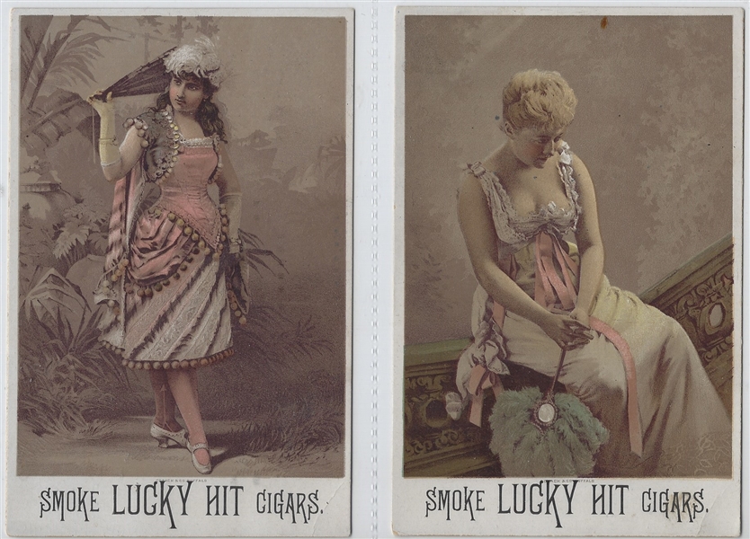 Smoke Lucky Hit Cigars Lot of (2) Cabinet-sized Actress Trade Cards