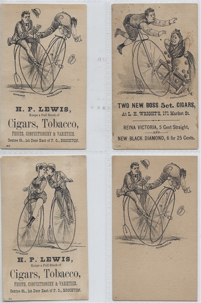 H.P. Lewis Cigars & Tobacco High Wheel Bicycle Trade Cards Lot of (4)