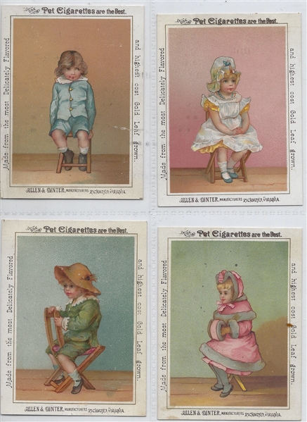 Allen & Ginter Pet Cigarettes Children on Stools Lot of (4) Trade Cards