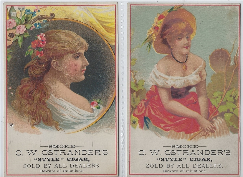 C.W. Ostrander's Style Cigar Lot of (4) Ladies Trade Cards