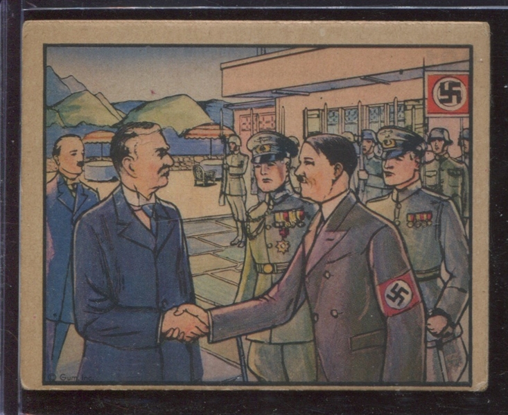 R69 Gum Inc Horrors of War #286 Chamberlain Meets Hitler in Peace Effort