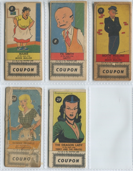 1940's James Welch Candy Sugar Daddy Comic Characters Lot of (5) Cards with Coupons Intact
