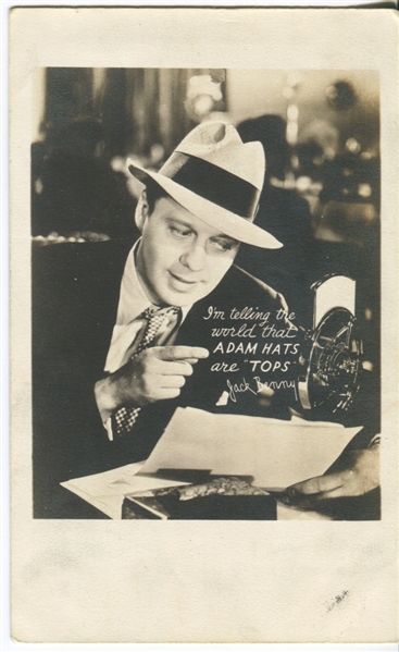Adam's Hat Advertising Postcard - Jack Benny