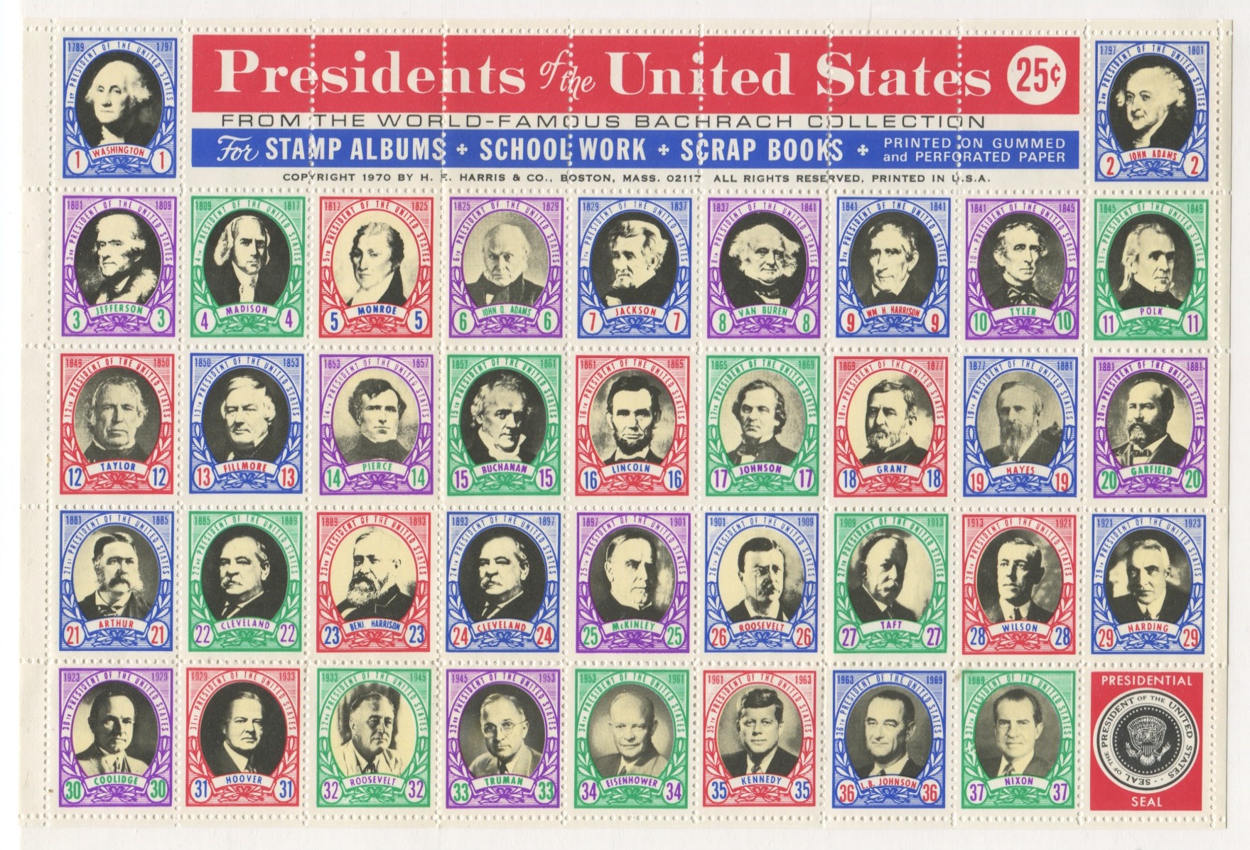 Lot Detail - H.E. Harris Presidents Stamp Sheet of (37)