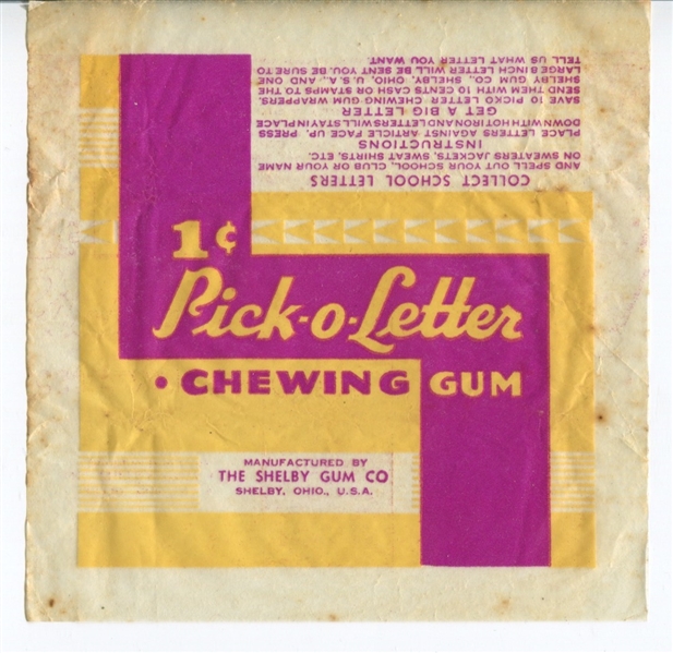 Shelby Gum Pick 'O Letter Wax Pack Wrapper