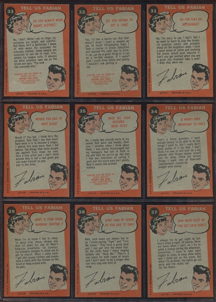 1959 Topps Fabian Near Set (51/55) of Cards
