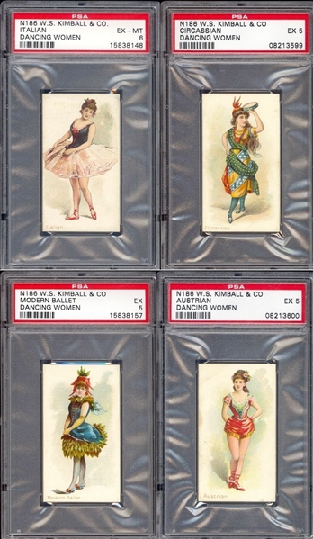 N186 Kimball Tobacco Dancing Women Lot of (4) PSA5-6 Cards