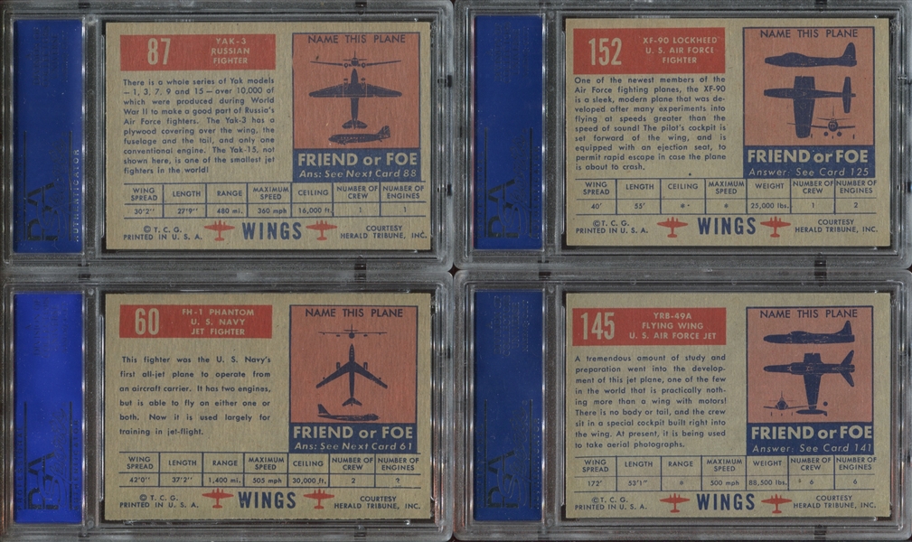 1952 Topps Wings Lot of (4) PSA8 NMMT Graded Cards