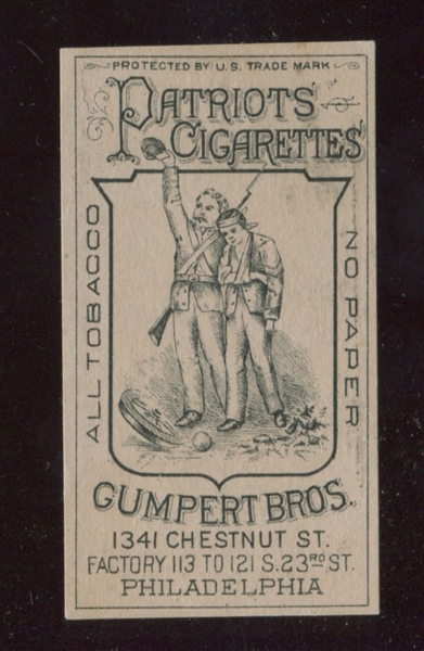 Small Gumpert Brothers Patriots Cigarettes 1882 Calendar/Card