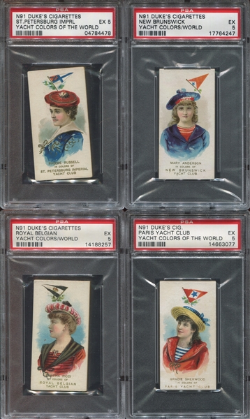 N91 Duke Tobacco Yacht Colors of the World Lot of (4) PSA5 EX Cards