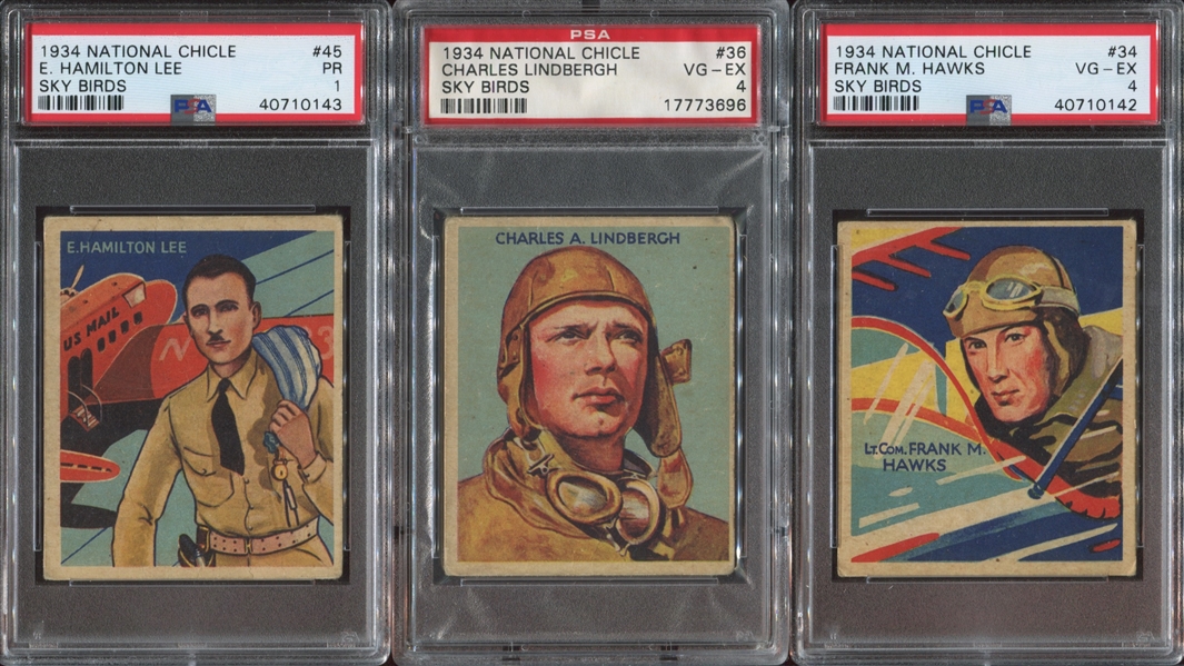 R136 National Chicle Sky Birds Lot of (3) PSA-Graded with Lindbergh