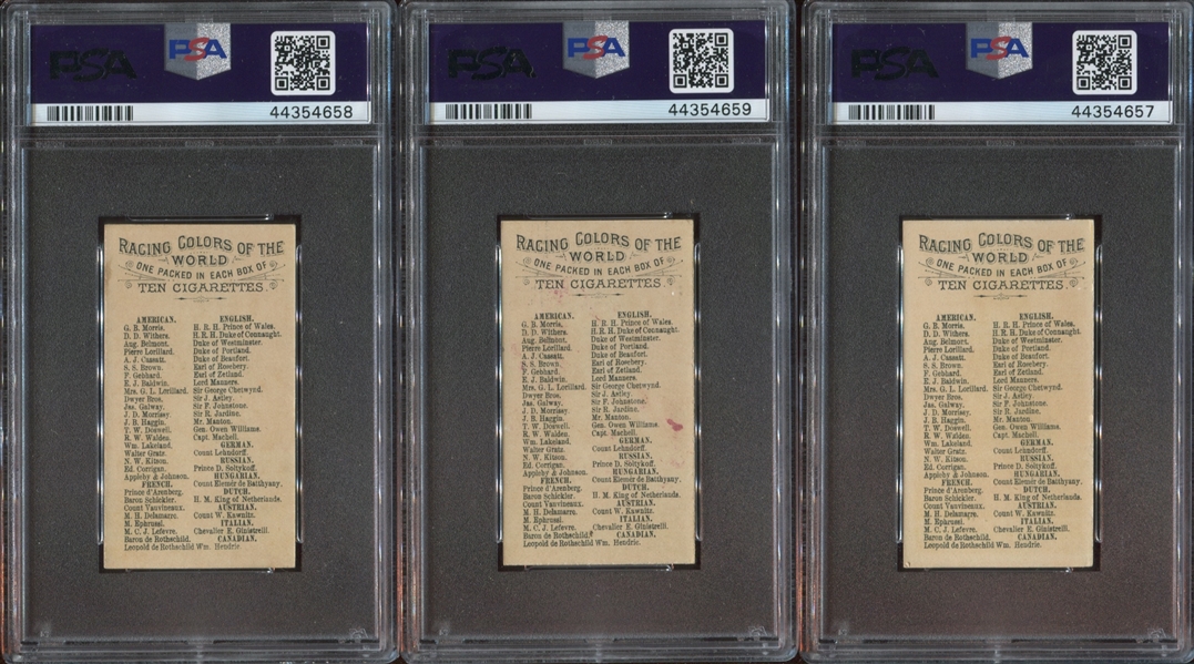 N22 Allen & Ginter Racing Colors Lot of (3) PSA-Graded Cards