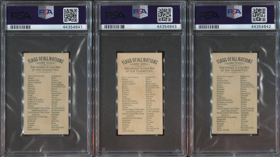 N10 Allen & Ginter Flags of All Nations (2nd Series) Lot of (3) PSA-Graded Cards