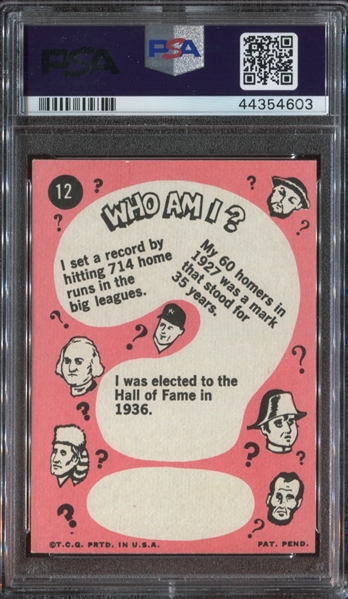 1967 Topps Who Am I? #12 Babe Ruth PSA5 EX