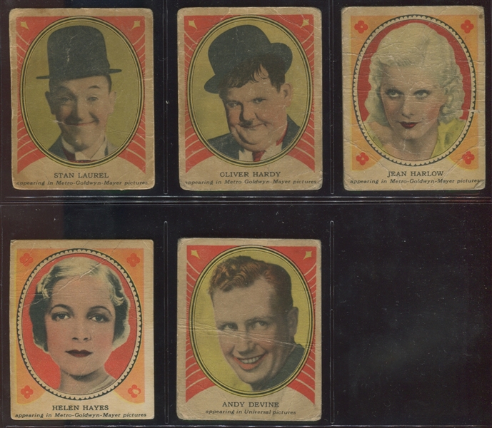 R68 Shelby Gum Hollywood Picture Stars Lot of (5) With Laurel and Hardy
