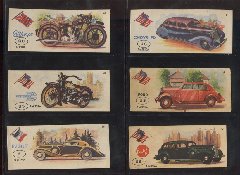 1950s Sotek-Hellada Czech-Issue Automobile and Motorcycle Cards Lot of (6) Different Cards
