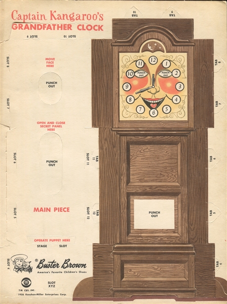 1956 Buster Brown Captain Kangaroo's Grandfather Clock Die-Cut Premium 