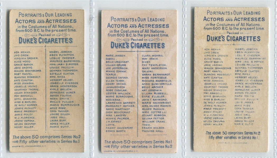 N70-N71 Duke Tobacco Actors and Actresses Lot of (3) Higher Grade Cards