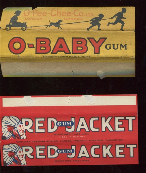 Lot of (5) Canadian Gum Wrappers from O-Pee-Chee and Red Jacket