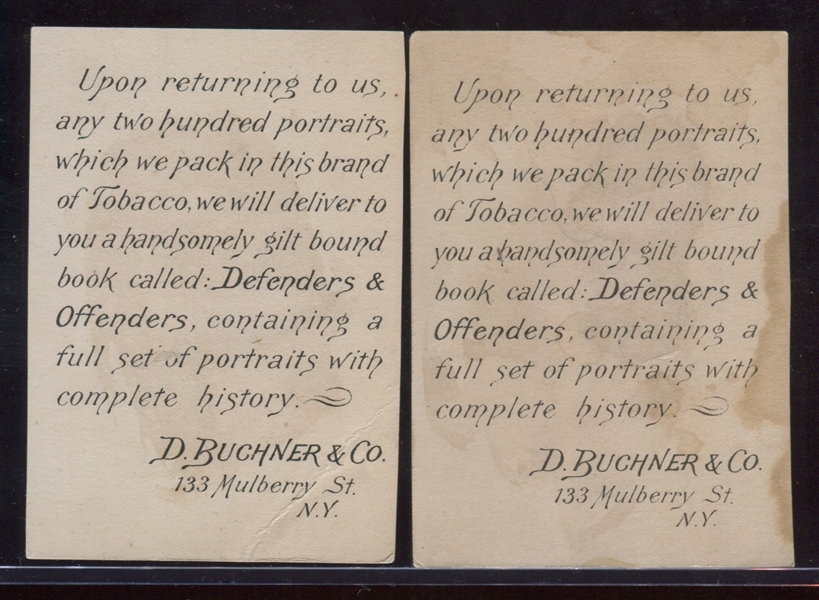 N283 Buchner Gold Coin Defenders and Offenders Lot of (3) Trimmed Cards
