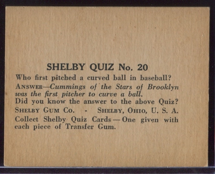 R195 Shelby Gum Quiz Card #20 Candy Cummings BASEBALL