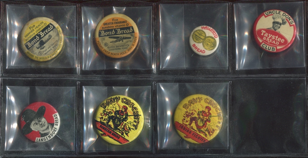 1930s-50s Bread Companies Advertising Pinbacks Lot of (7) Different