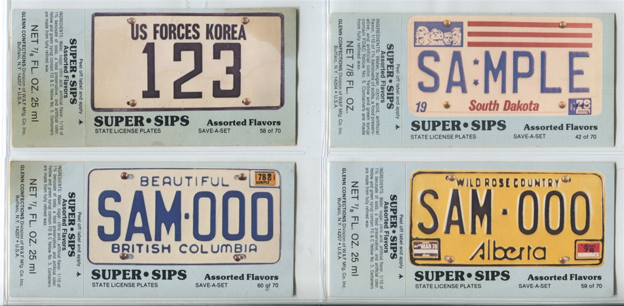 1978 Glenn Confections Super-Sips State License Plates Stickers (12 Different)