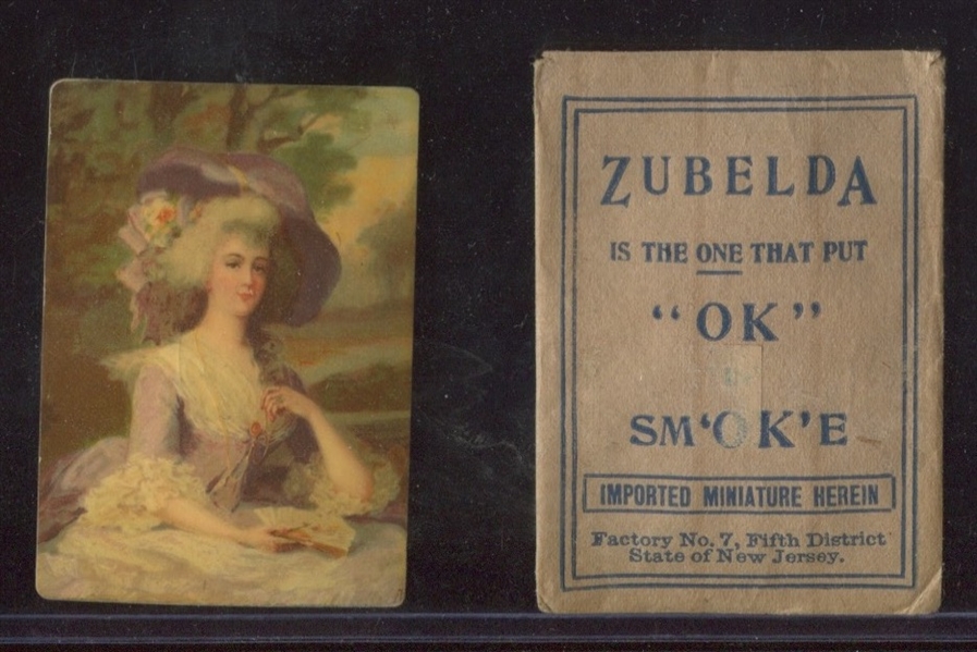 T304 Zubelda Cigarettes Miniature Painting on Tin Victorian Lady with Original Envelope