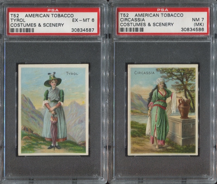 T52 Costumes & Scenery PSA-Graded lot of (2) With Helmar and Turkish Trophie Back Examples